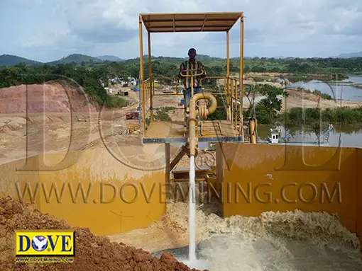 DOVE Hydraulic cannon and wet feed hopper in the mine